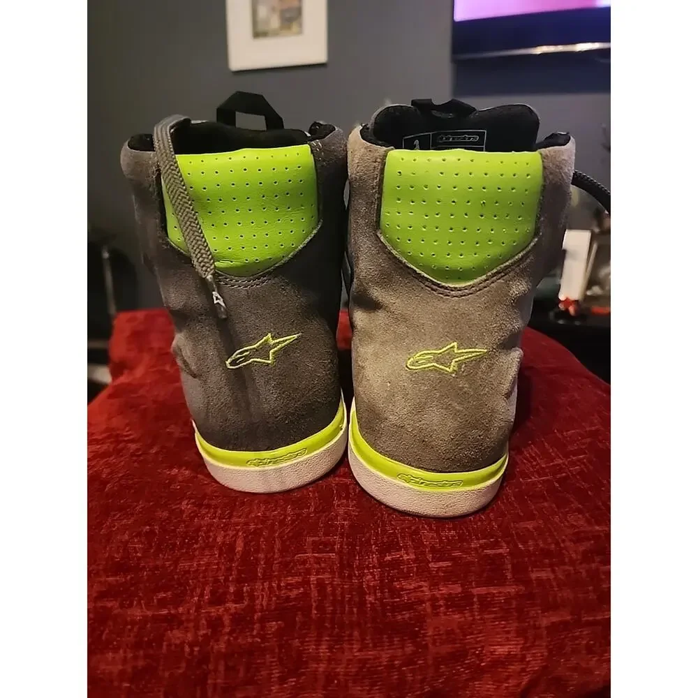 AlpineStar Riding shoes , leather and suede combo gray ,neon Green Size 10 - Picture 4 of 6